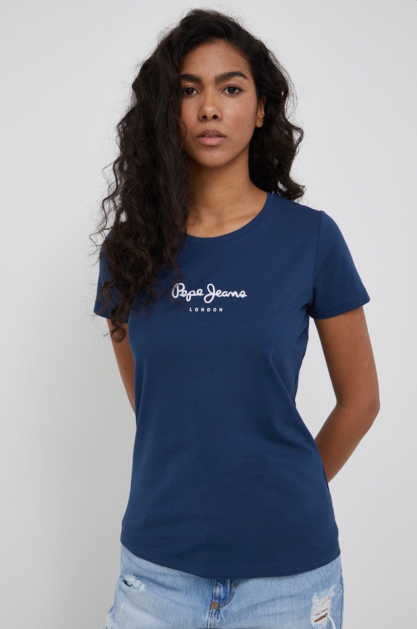 Pepe Jeans tricou New Virginia Ss N femei, culoarea albastru marin