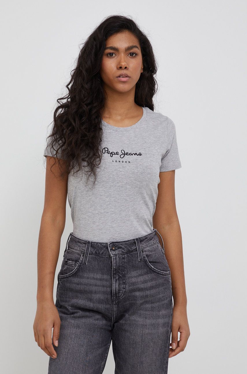 Pepe Jeans tricou New Virginia Ss N femei, culoarea gri