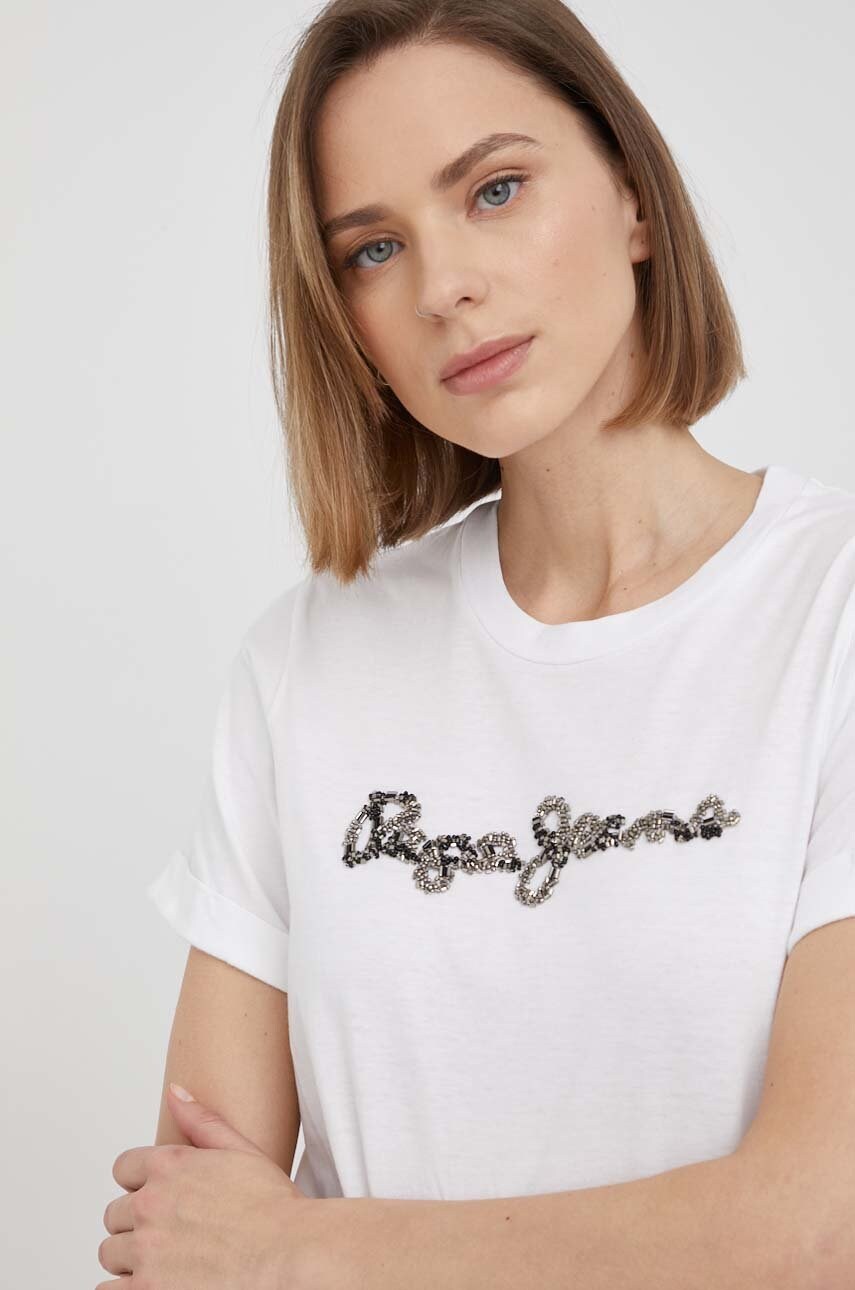 Pepe jeans tricou din bumbac babette culoarea alb