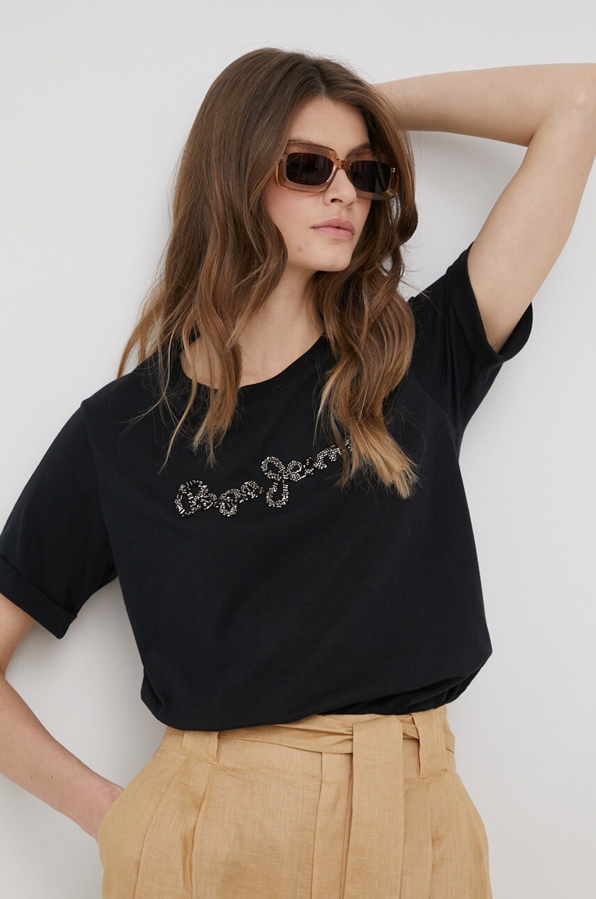 Pepe jeans tricou din bumbac babette culoarea negru