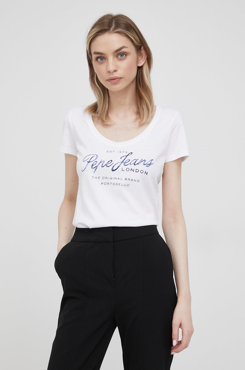 

Хлопковая футболка Pepe Jeans Baia цвет белый