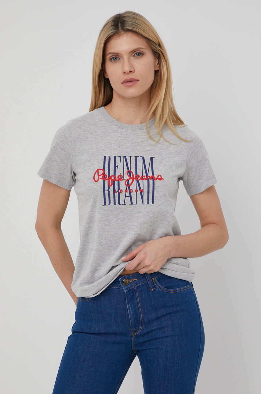 

Тениска Pepe Jeans Camille дамска в сиво, Сив