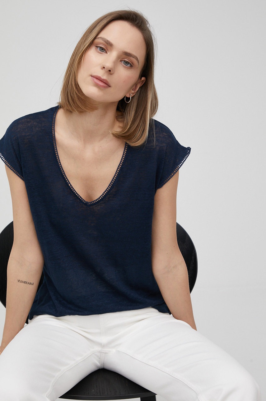 

Ленена тениска Pepe Jeans Clementine в тъмносиньо, Тъмносин