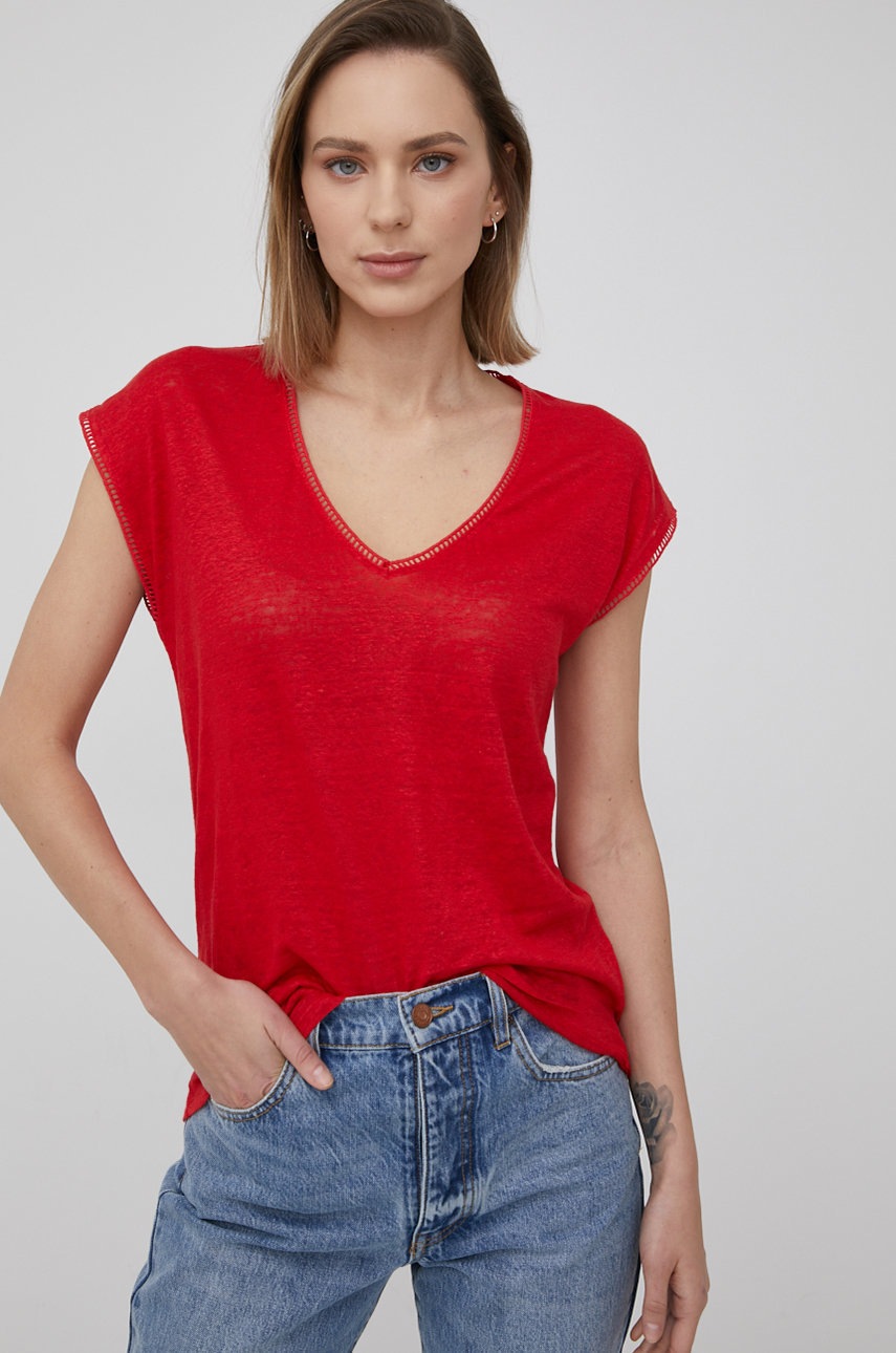 

Ленена тениска Pepe Jeans Clementine в червено, Червен