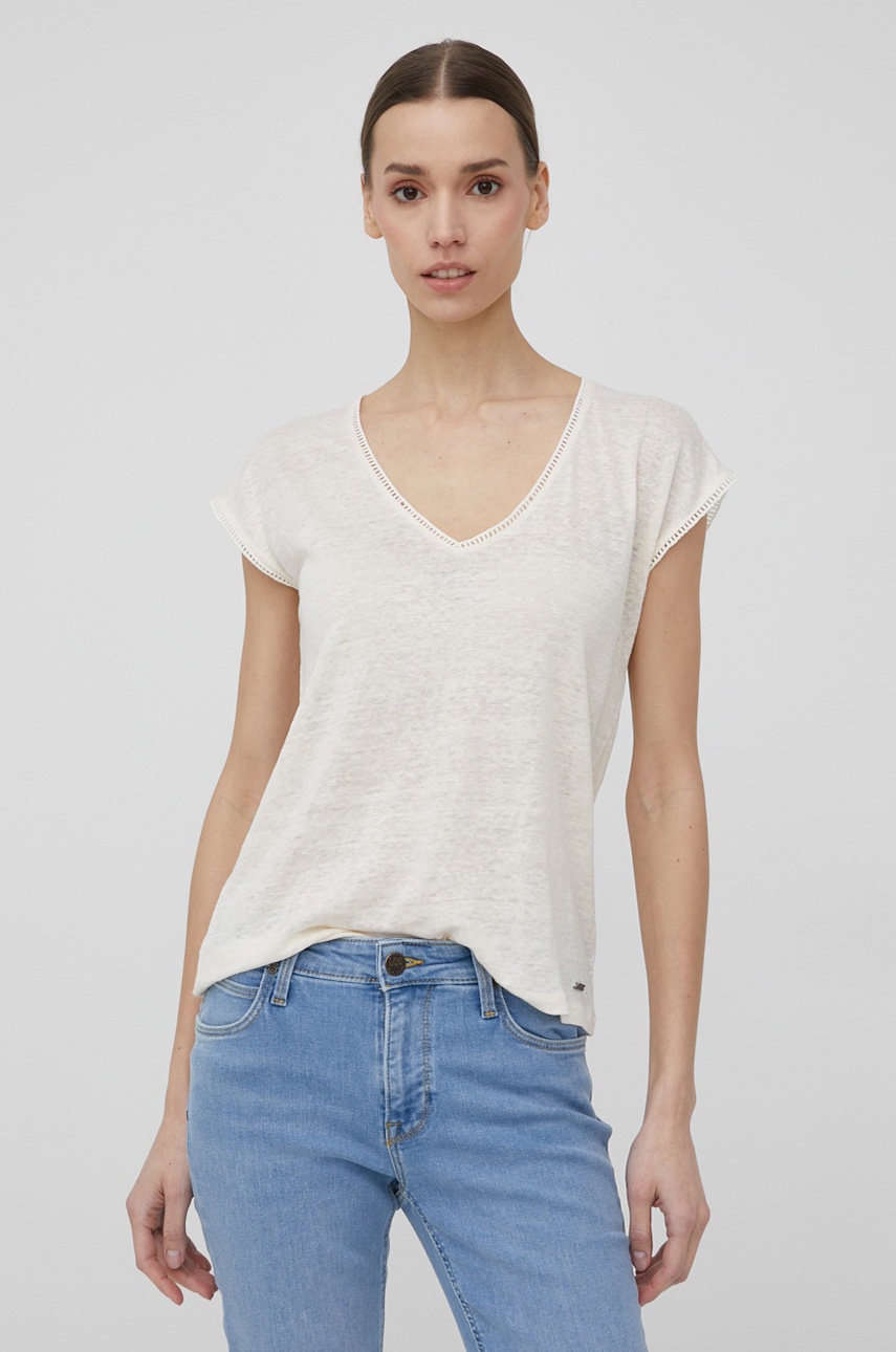 

Ленена тениска Pepe Jeans Clementine в бежово, Бежов