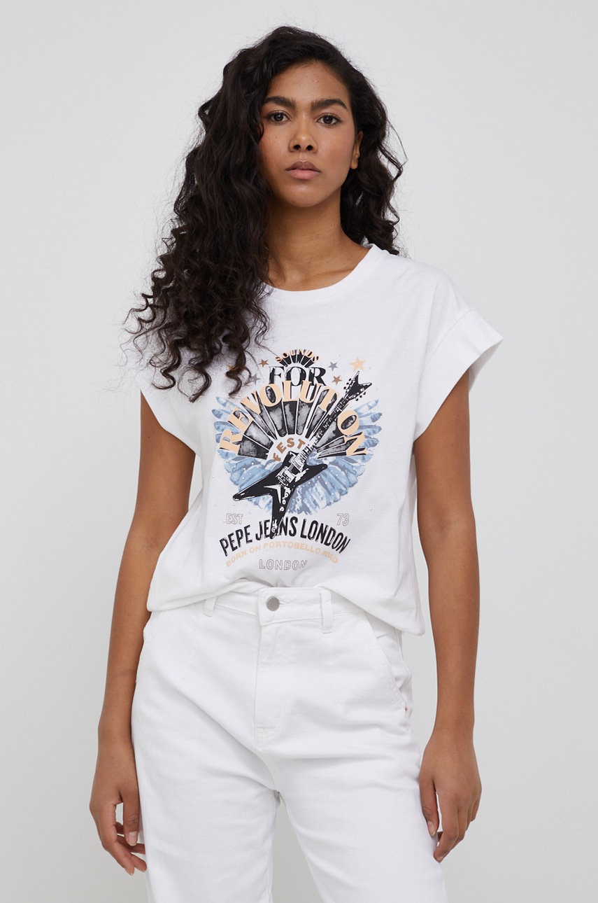 

Памучна тениска Pepe Jeans Caroline в бяло, Бял