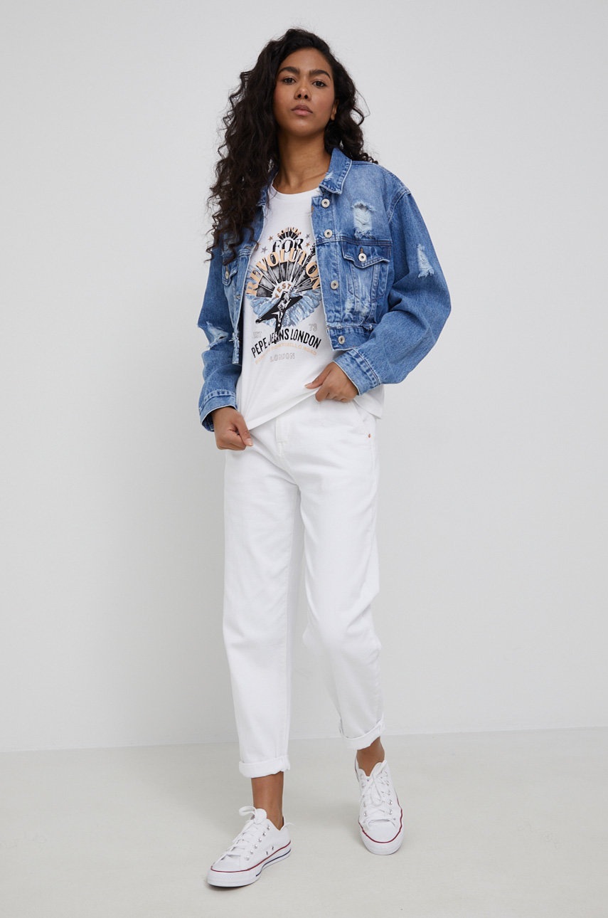 

Бавовняна футболка Pepe Jeans Caroline колір білий