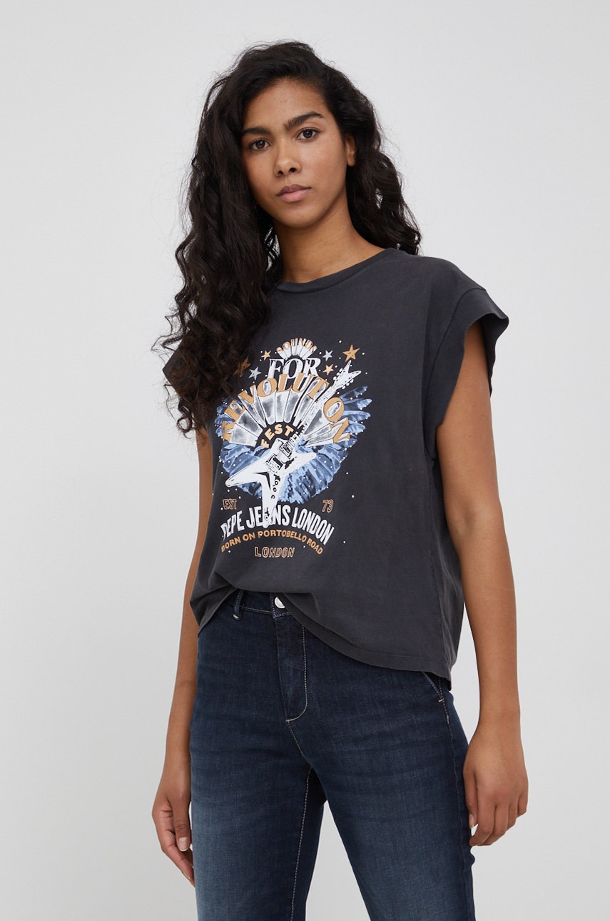 

Хлопковая футболка Pepe Jeans Caroline цвет серый