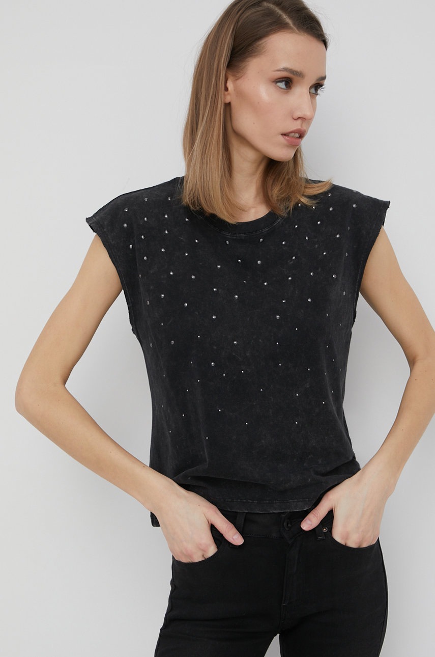 

Памучна тениска Pepe Jeans Clarisse в черно, Черен