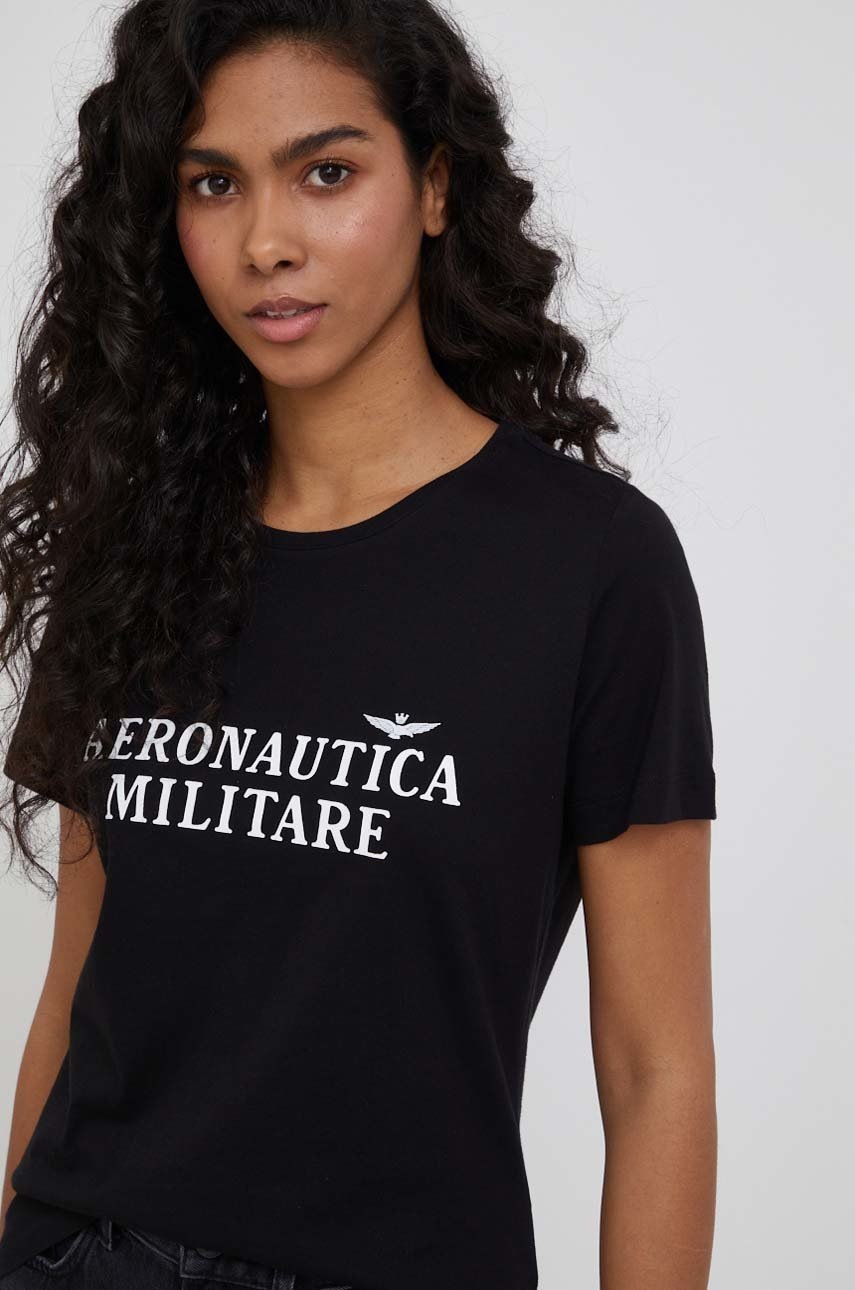 

Памучна тениска Aeronautica Militare в черно, Черен