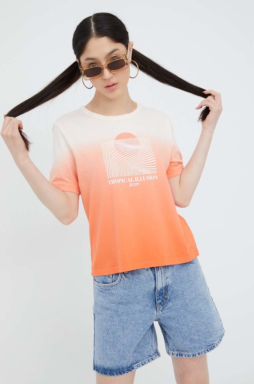 Roxy t-shirt bawełniany kolor pomarańczowy