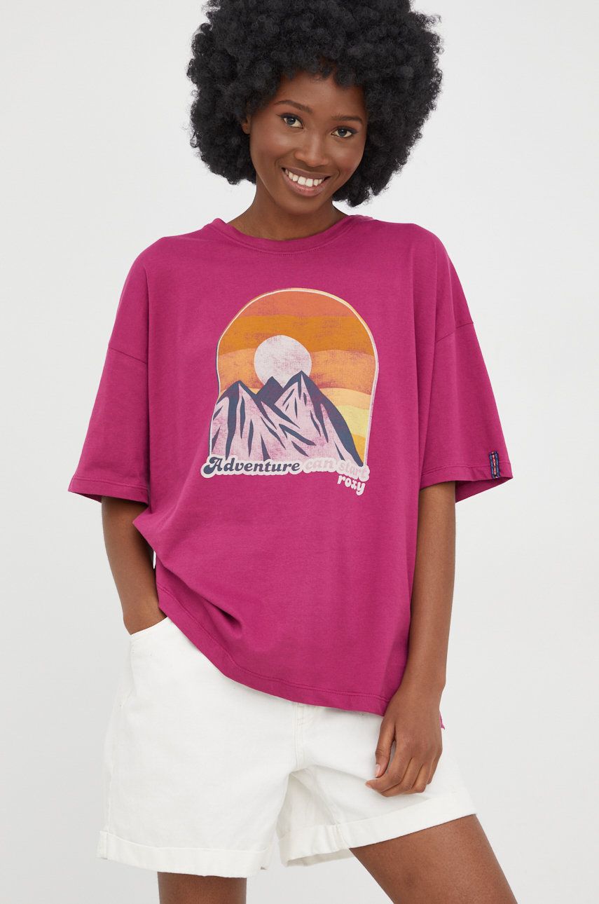 Roxy t-shirt bawełniany kolor fioletowy