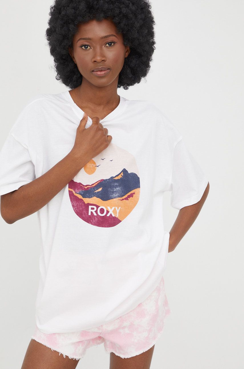 Roxy tricou din bumbac culoarea alb answear.ro