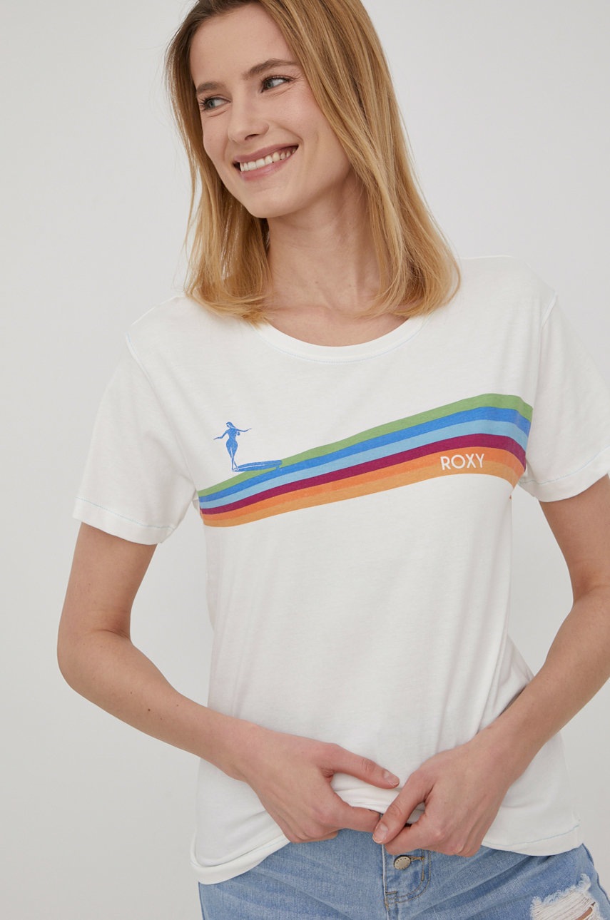 

Памучна тениска Roxy в бяло, Бял