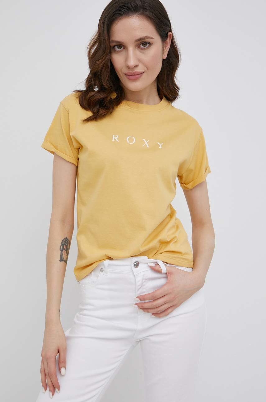Roxy tricou din bumbac culoarea galben