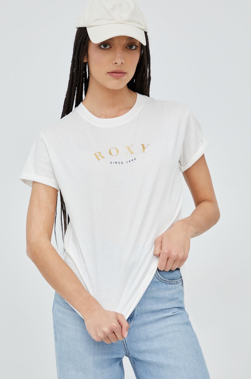 

Памучна тениска Roxy в бяло, Бял