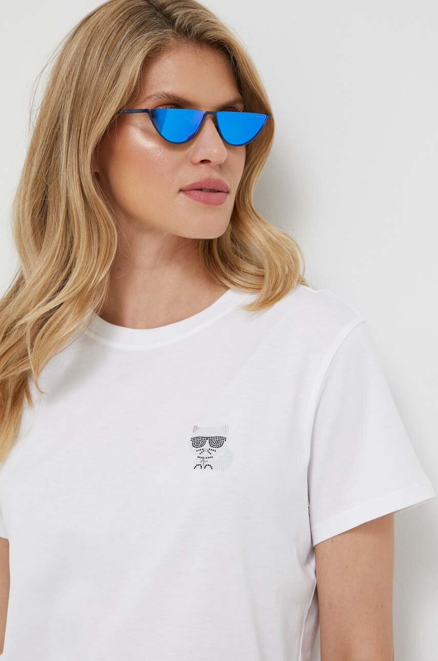 

Памучна тениска Karl Lagerfeld Iconic Mini Choupette Rs Tee в бяло, Бял
