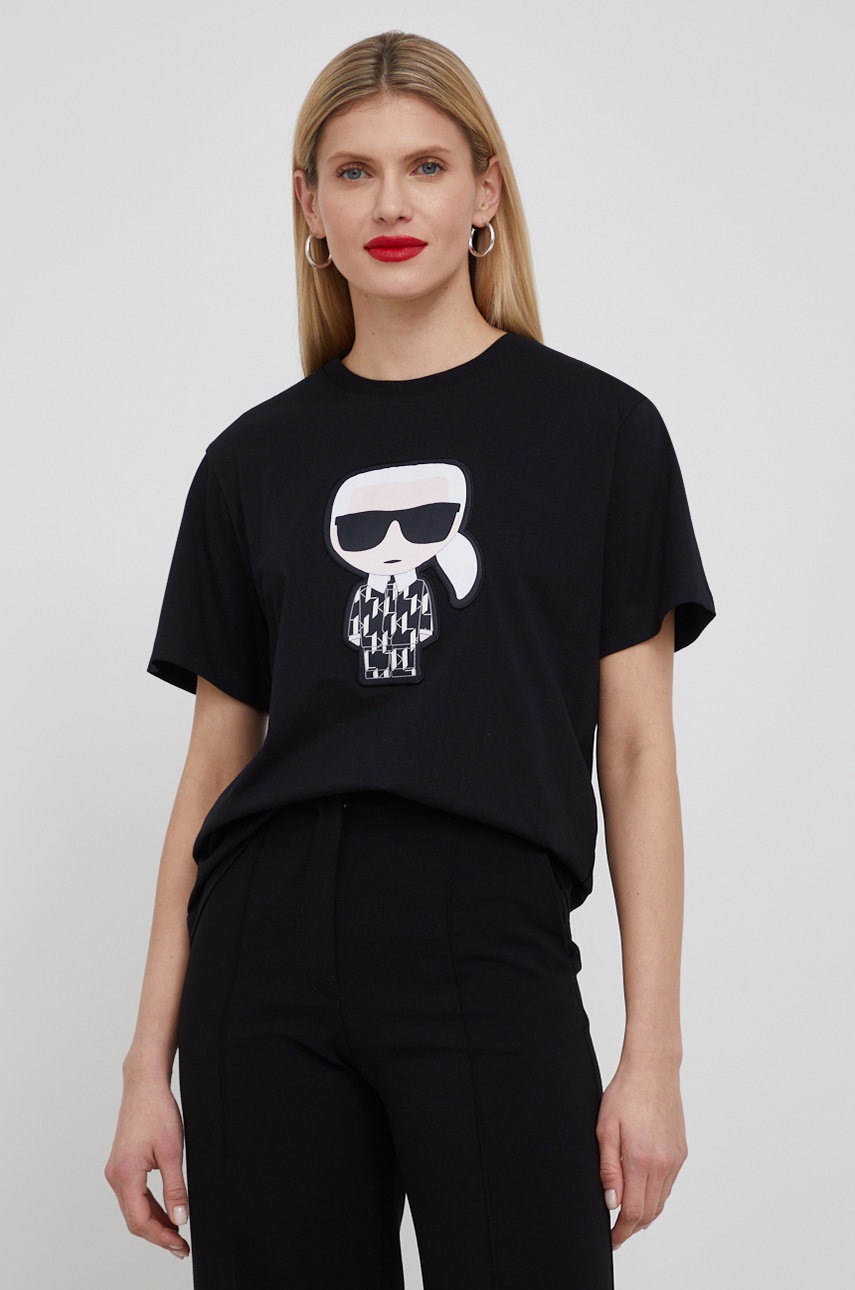 

Памучна тениска Karl Lagerfeld в черно, Черен
