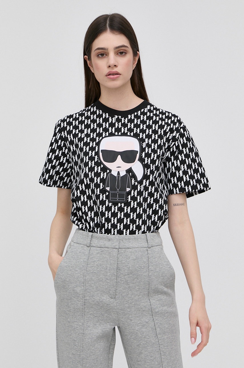 

Памучна тениска Karl Lagerfeld в черно, Черен