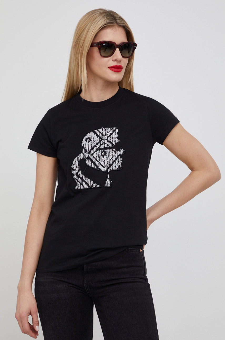 

Памучна тениска Karl Lagerfeld в черно, Черен