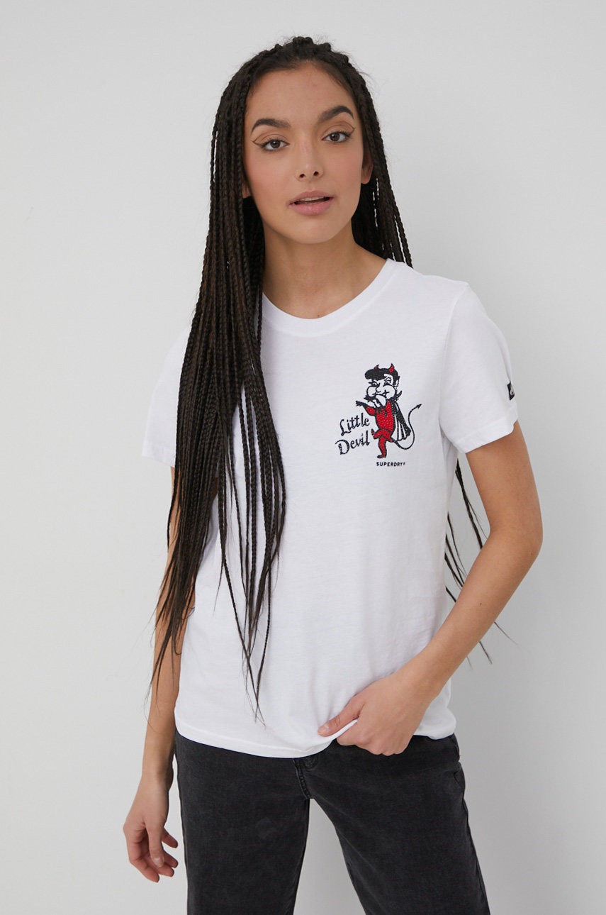 

Памучна тениска Superdry в бяло, Бял