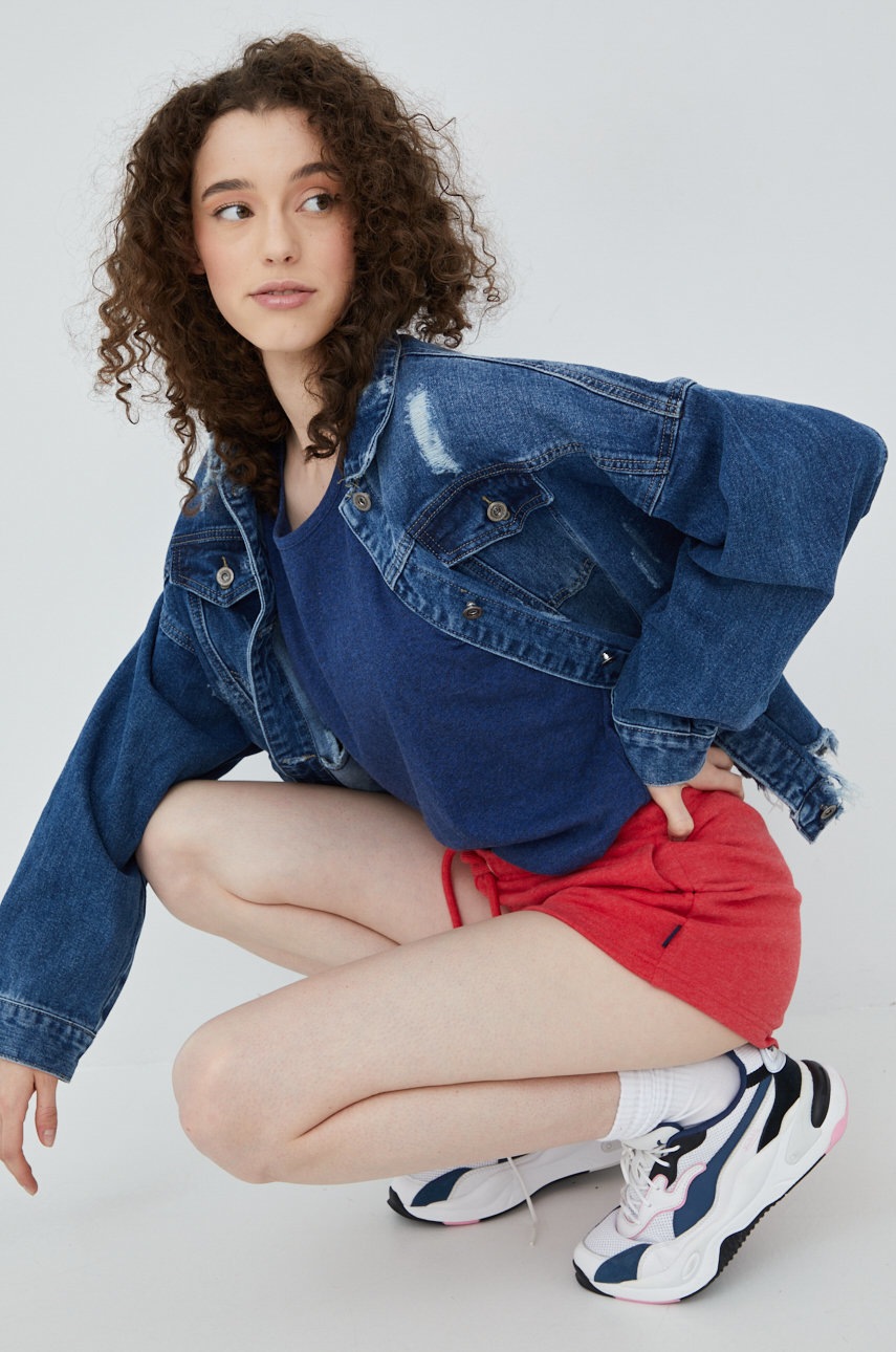 

Бавовняний топ Superdry колір синій