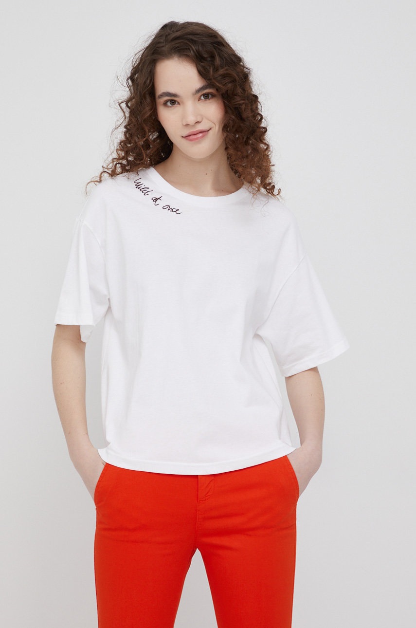 

Памучна тениска United Colors of Benetton в бяло, Бял