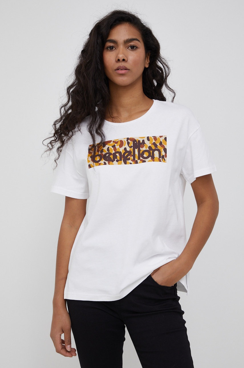 

Памучна тениска United Colors of Benetton в бяло, Бял