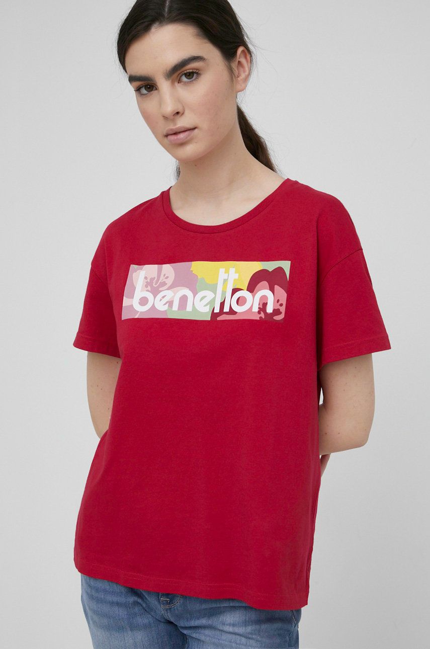 

Памучна тениска United Colors of Benetton в лилаво, Червен