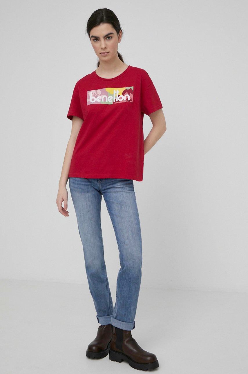 

Хлопковая футболка United Colors of Benetton цвет фиолетовый