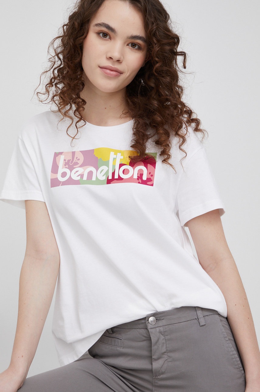 

Памучна тениска United Colors of Benetton в бяло, Бял