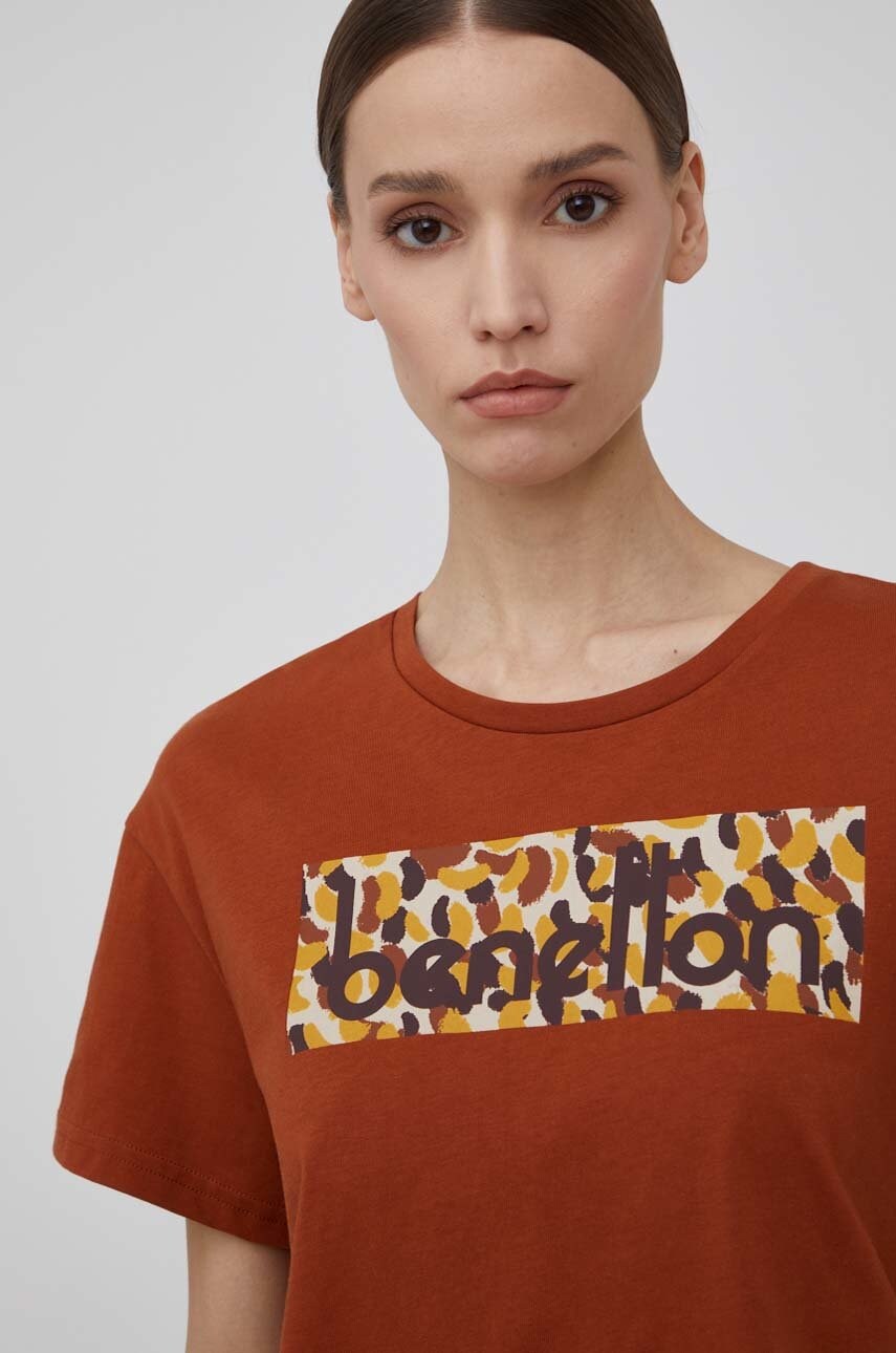 United colors of benetton tricou din bumbac culoarea maro