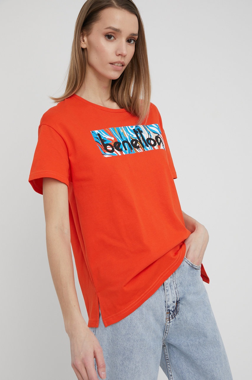 

Памучна тениска United Colors of Benetton в оранжево, Оранжев