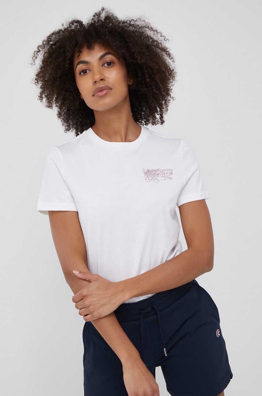 

Памучна тениска Lacoste в бяло, Бял