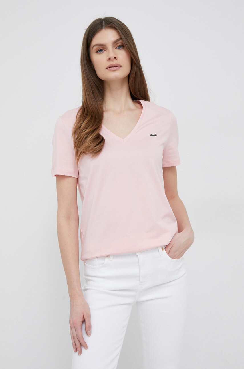 

Памучна тениска Lacoste в розово, Розов