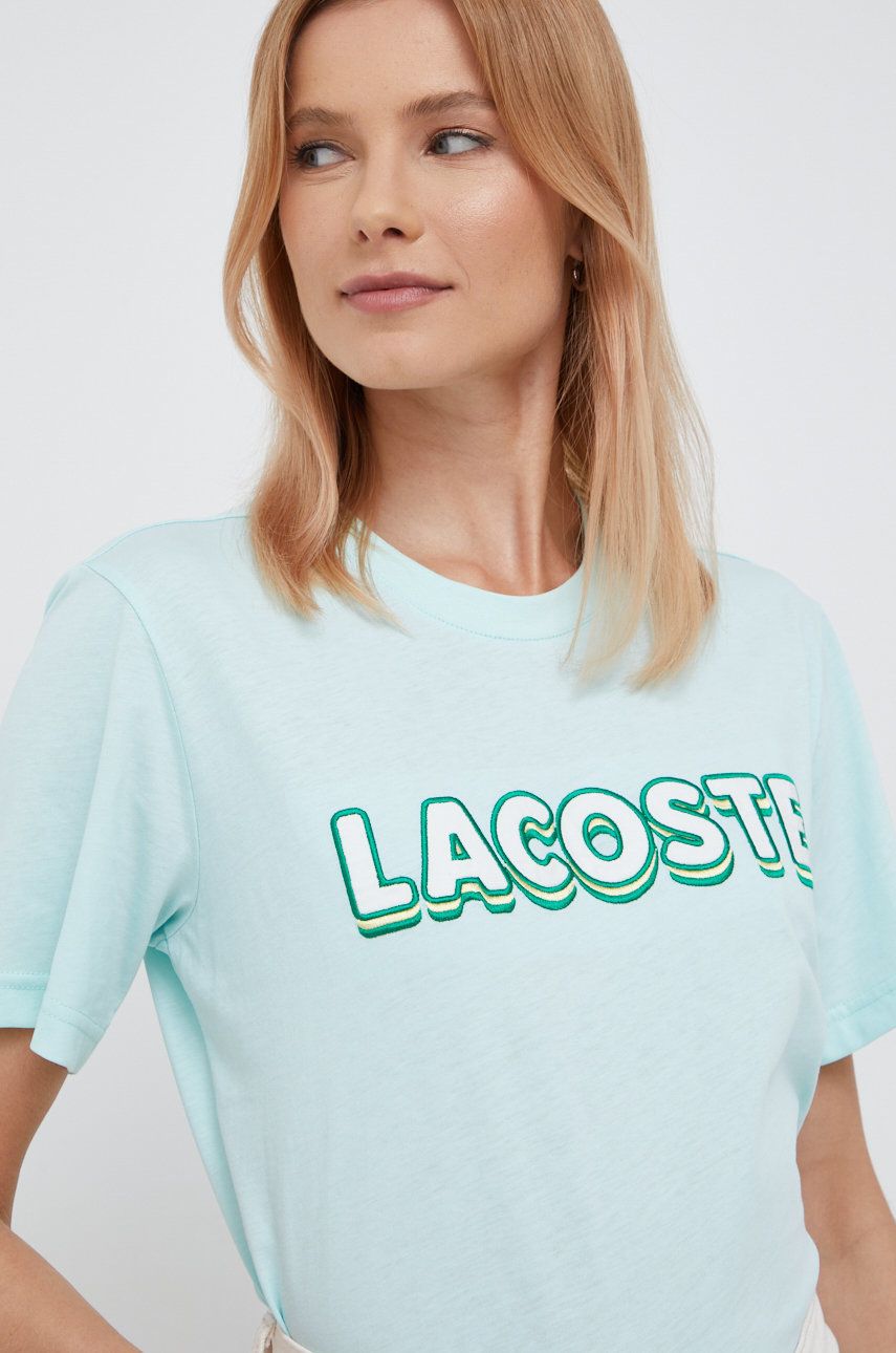 Lacoste t-shirt bawełniany TF0202 kolor turkusowy