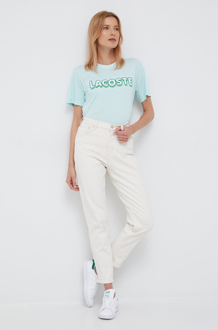 

Хлопковая футболка Lacoste цвет бирюзовый