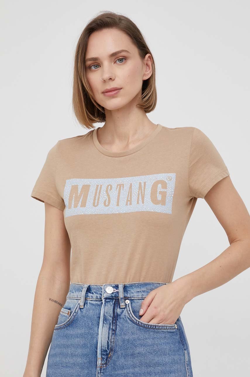 

Памучна тениска Mustang в кафяво, Кафяв