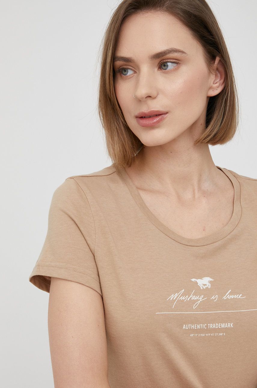 Mustang t-shirt bawełniany kolor brązowy