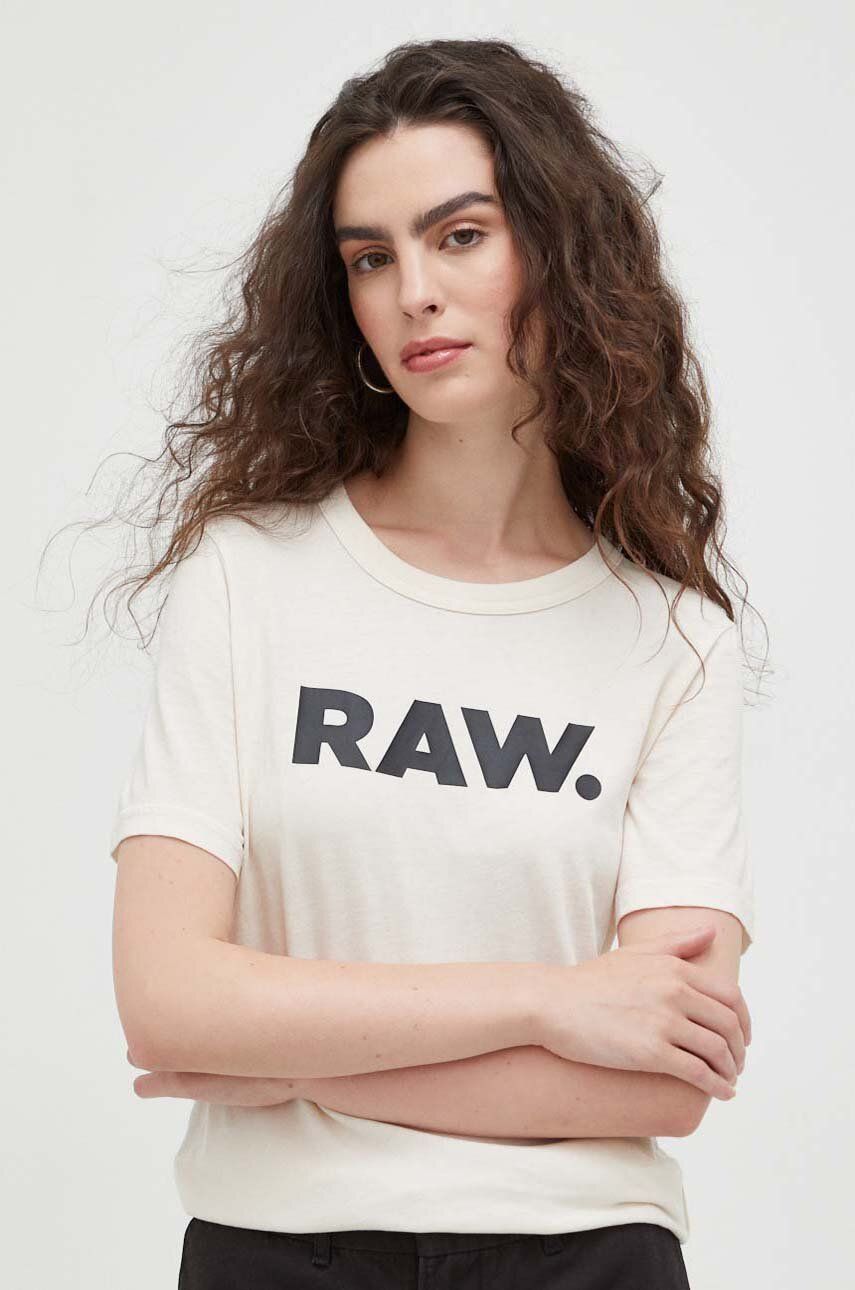 G-Star Raw tricou din bumbac culoarea bej