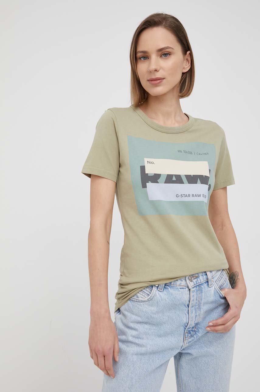 

Памучна тениска G-Star Raw в зелено, Зелен