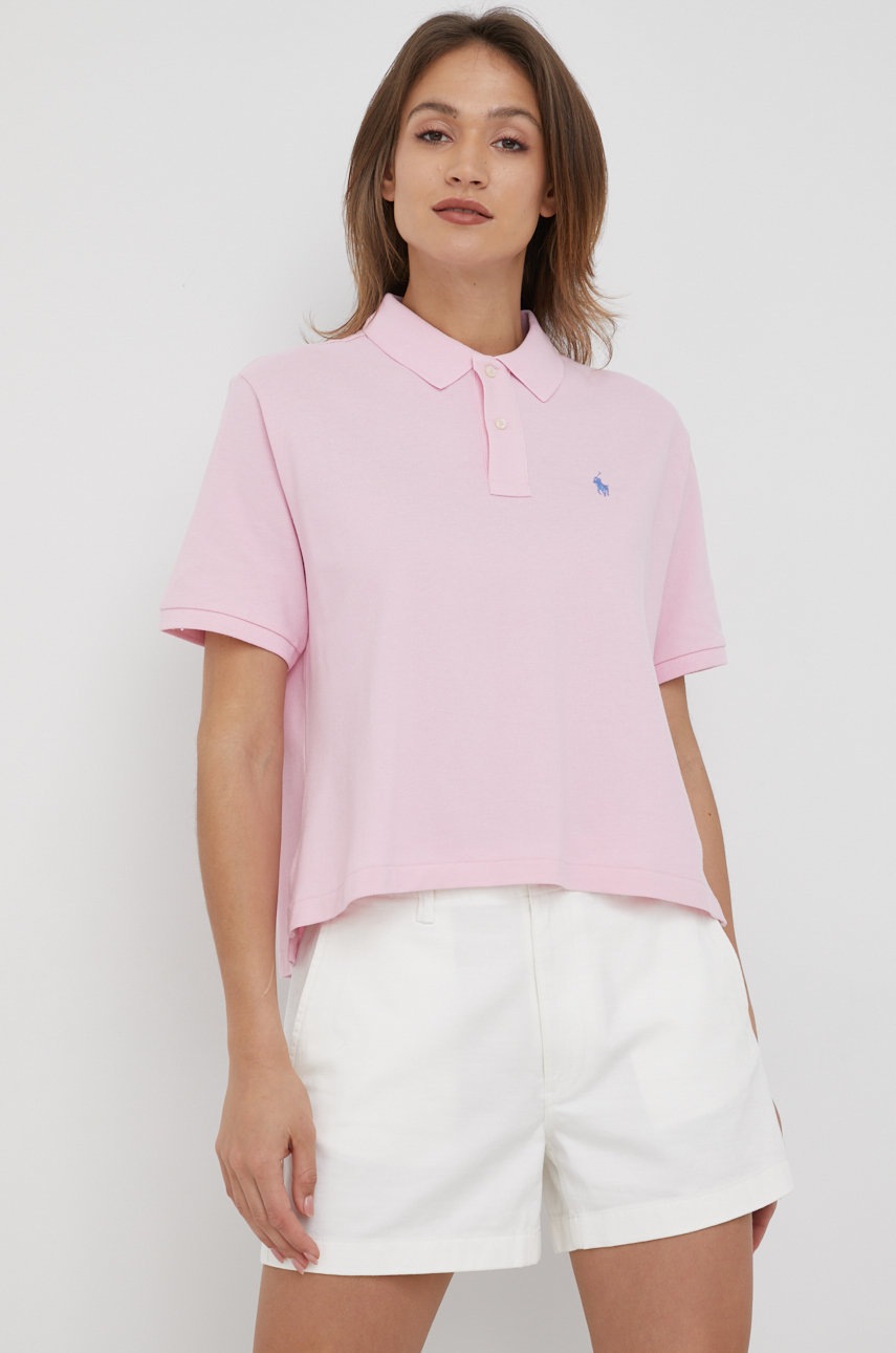 

Памучна тениска Polo Ralph Lauren в розово с яка тип peter pan, Розов