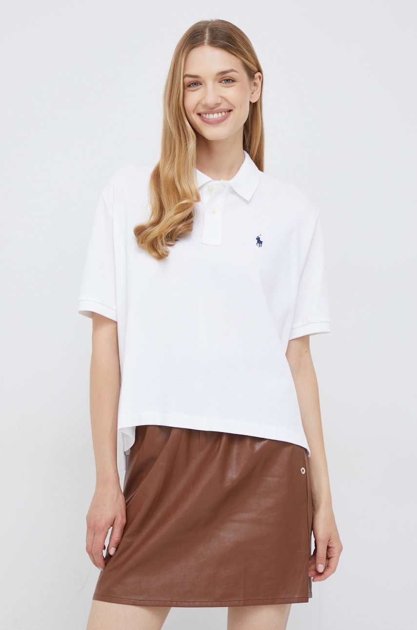 

Памучна тениска с яка Polo Ralph Lauren в бяло с яка тип peter pan, Бял