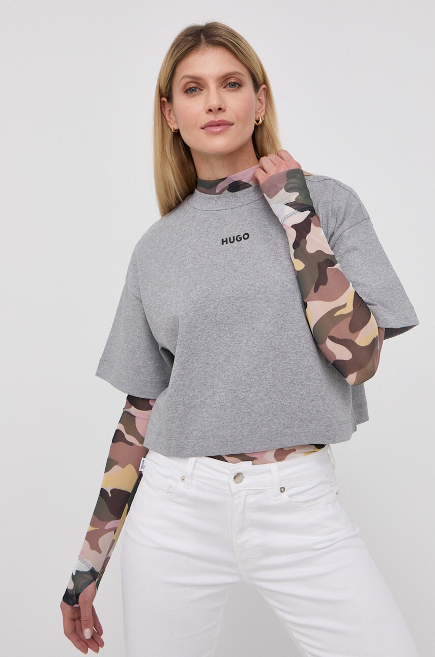 Hugo tricou din bumbac culoarea gri