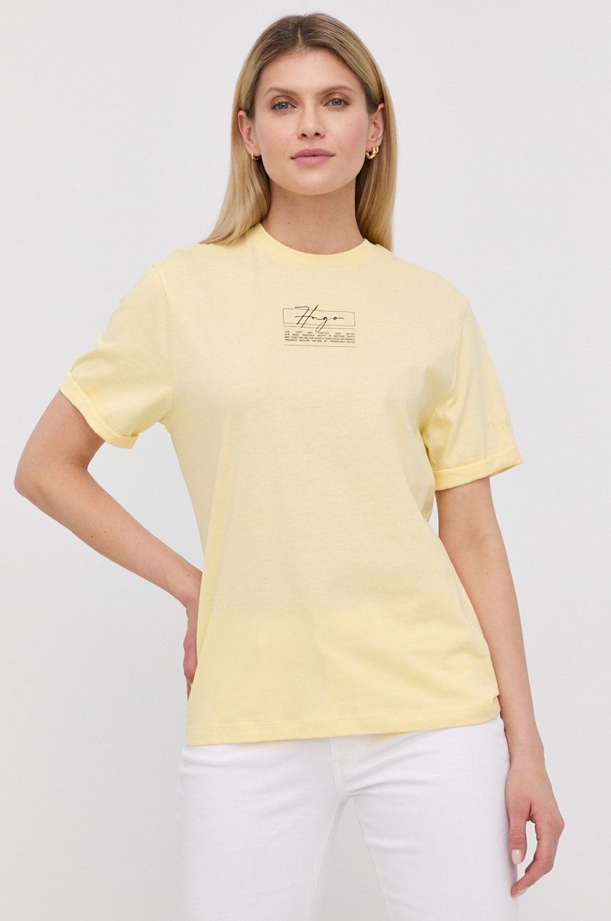 HUGO tricou femei, culoarea galben answear.ro imagine 2022 13clothing.ro
