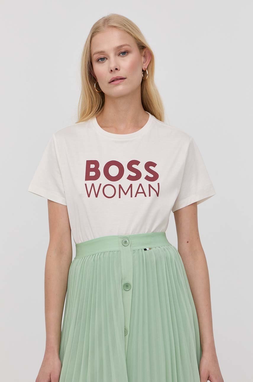 

Бавовняна футболка Boss колір білий