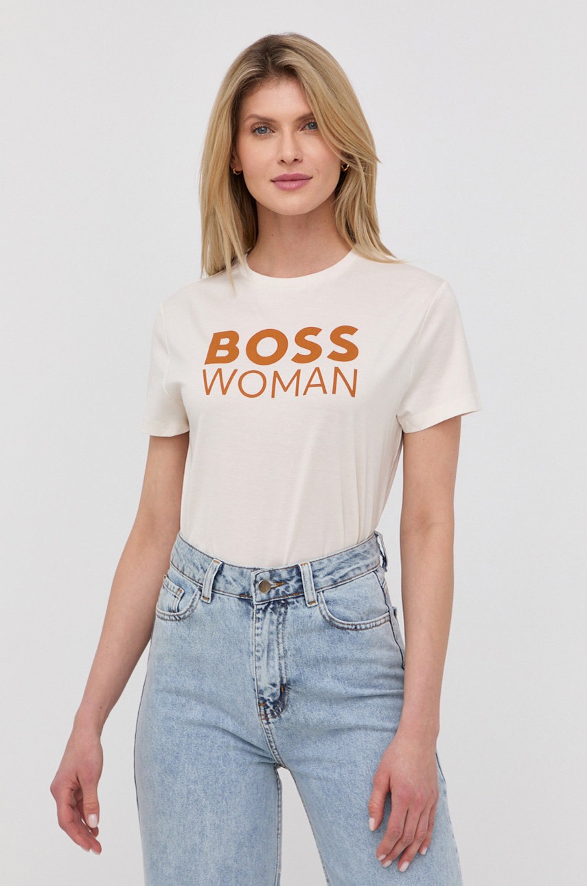 

Бавовняна футболка Boss колір білий