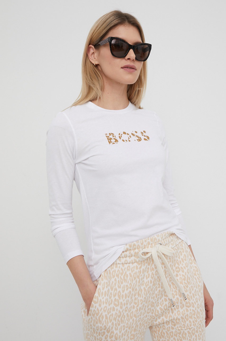 

Памучна блуза с дълги ръкави Boss в бяло, Бял
