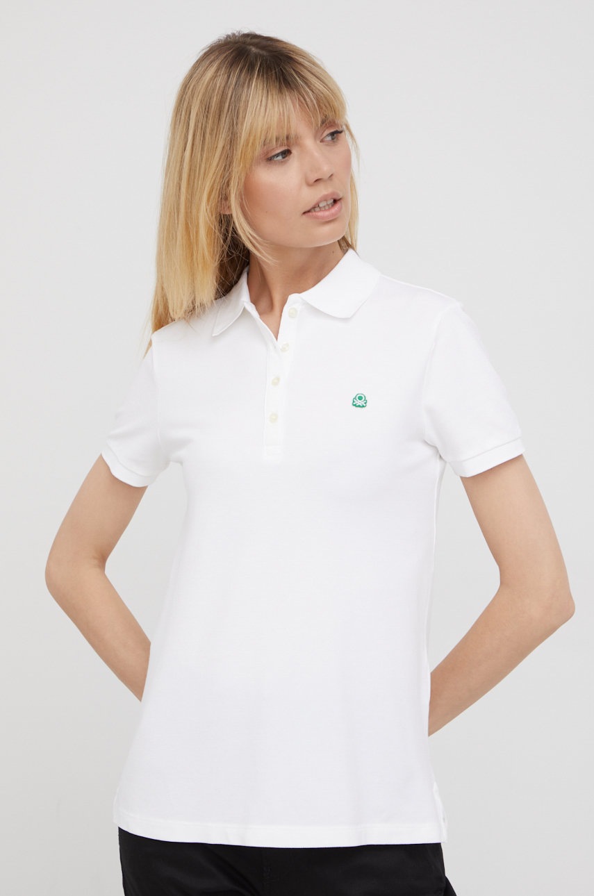 

Тениска с яка United Colors of Benetton в бяло, Бял