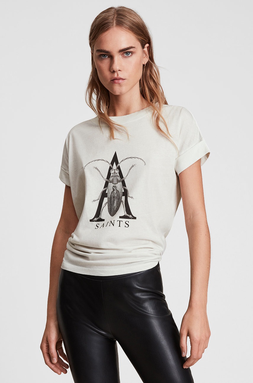 

Памучна тениска AllSaints в бяло, Бял